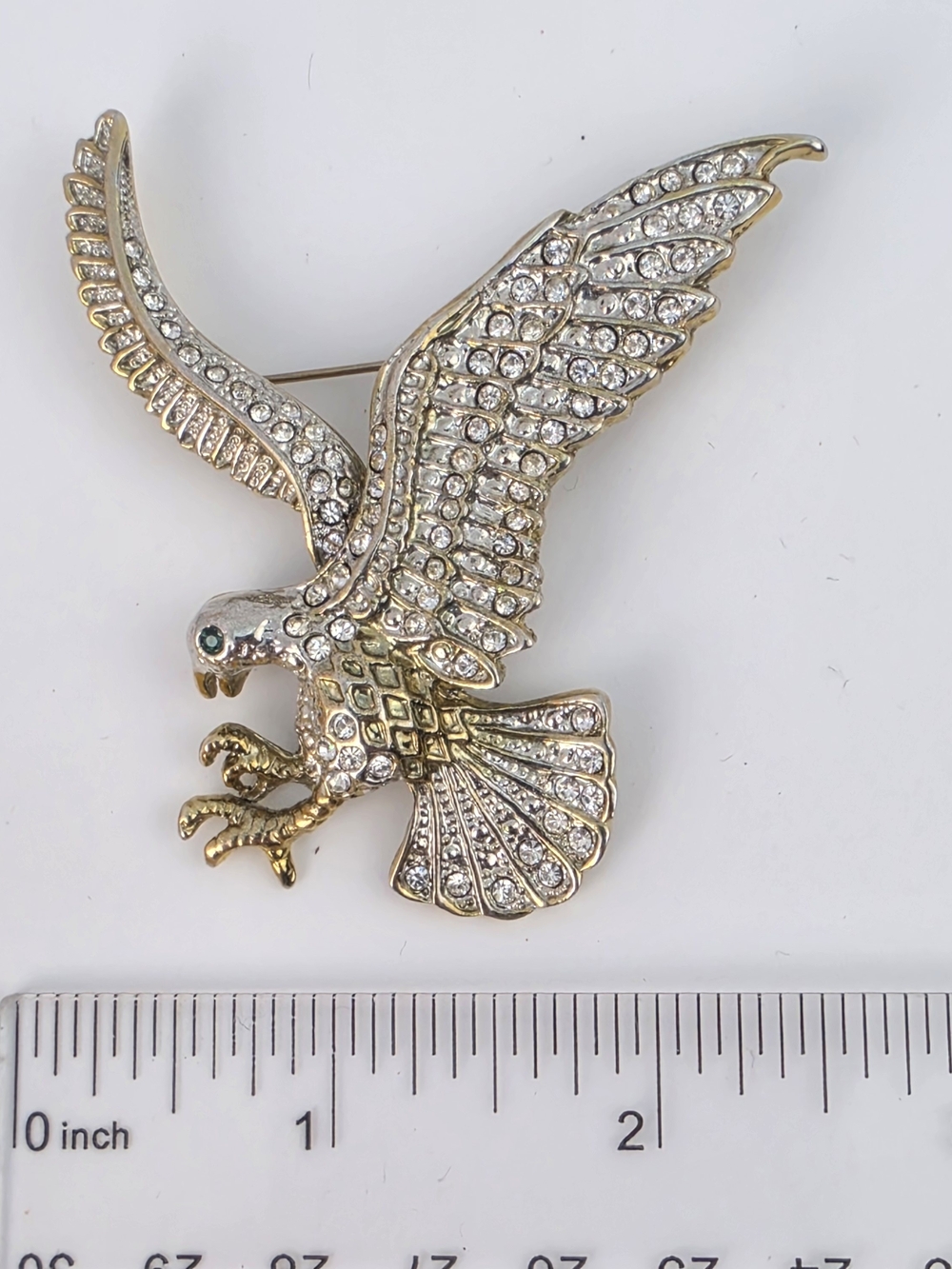 Estate Vintage Rhinestone Gold Tone Clear Crystal Eagle Brooch